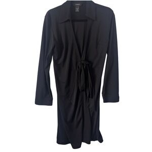 EXPRESS Black Long Sleeve Tie Front Collared Dress Office Casual Y2K Size 7/8